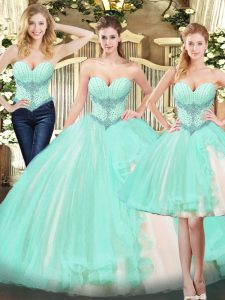 Organza Sweetheart Sleeveless Lace Up Beading and Ruffles Vestidos de Quinceanera in Apple Green