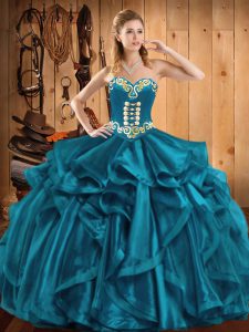 Sleeveless Embroidery and Ruffles Lace Up 15th Birthday Dress