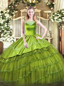 Elegant Floor Length Side Zipper Quinceanera Dresses Olive Green for Sweet 16 and Quinceanera with Beading and Embroidery