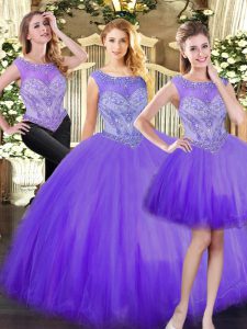 Tulle Sleeveless Floor Length Quinceanera Dresses and Beading