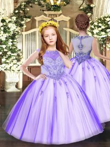 Lavender Sleeveless Tulle Zipper Girls Pageant Dresses for Party and Quinceanera