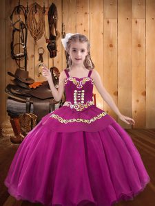 Fuchsia Sleeveless Embroidery and Ruffles Floor Length Pageant Gowns