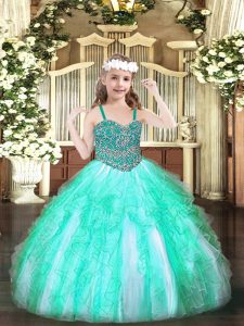 Beading and Ruffles Pageant Dress Apple Green Lace Up Sleeveless Floor Length