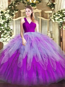 Floor Length Multi-color Quinceanera Dresses V-neck Sleeveless Zipper