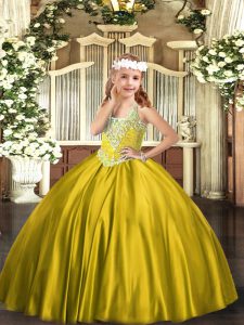 Adorable Gold Sleeveless Floor Length Beading Lace Up Little Girl Pageant Gowns