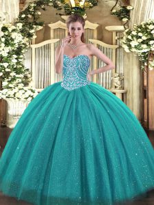 Traditional Floor Length Ball Gowns Sleeveless Turquoise Vestidos de Quinceanera Lace Up