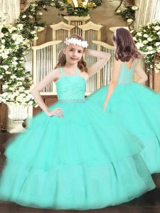 Ball Gowns Pageant Dress Toddler Apple Green Straps Organza Sleeveless Floor Length Zipper