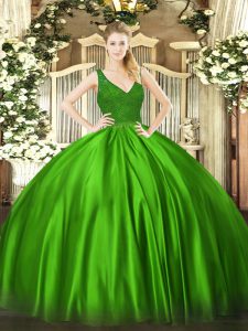 Luxury Floor Length Green Sweet 16 Dresses Taffeta Sleeveless Beading