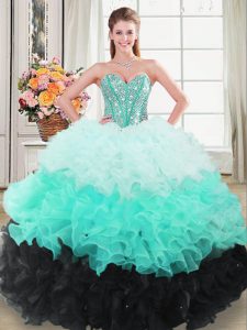 New Style Sweetheart Sleeveless Quinceanera Dress Floor Length Beading and Ruffled Layers Multi-color Organza