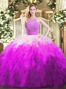 Charming Multi-color Zipper Quinceanera Dress Beading and Ruffles Sleeveless Floor Length