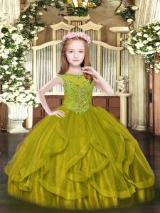 Unique Floor Length Ball Gowns Sleeveless Olive Green Pageant Dress for Teens Zipper