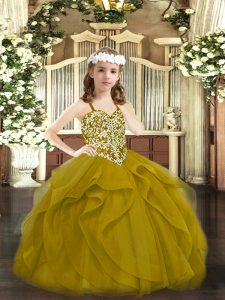 Lovely Tulle Sleeveless Floor Length Little Girls Pageant Dress and Beading and Ruffles