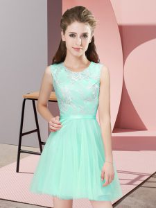 Exceptional Apple Green Damas Dress Prom and Party and Wedding Party with Lace Scoop Sleeveless Side Zipper