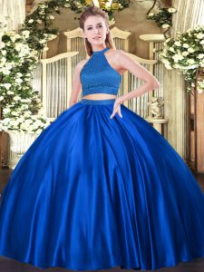 Elegant Royal Blue Sleeveless Beading Floor Length Quinceanera Dress