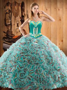 Trendy Multi-color Quinceanera Gown Military Ball and Sweet 16 and Quinceanera with Embroidery Sweetheart Sleeveless Sweep Train Lace Up