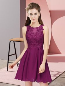 Dark Purple Empire Chiffon Scoop Sleeveless Appliques Mini Length Zipper Quinceanera Dama Dress