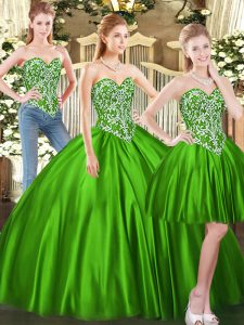 Luxurious Green Ball Gowns Beading Quinceanera Dress Lace Up Tulle Sleeveless Floor Length