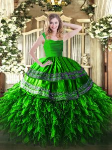 Charming Green Sleeveless Organza Zipper Quinceanera Gown for Sweet 16 and Quinceanera