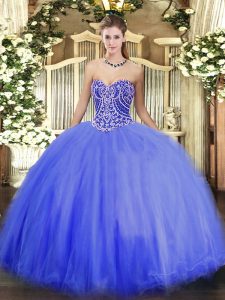 Blue Sweet 16 Quinceanera Dress Military Ball and Sweet 16 and Quinceanera with Beading Sweetheart Sleeveless Lace Up