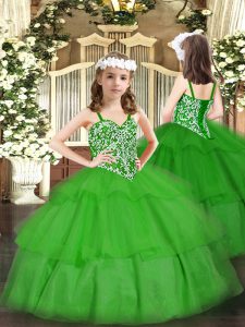 Excellent Green Ball Gowns Beading and Ruffled Layers Little Girls Pageant Dress Lace Up Organza Sleeveless Floor Length