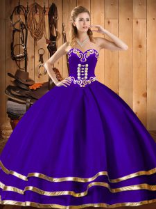 Purple Ball Gowns Embroidery Quinceanera Dresses Lace Up Organza Sleeveless Floor Length