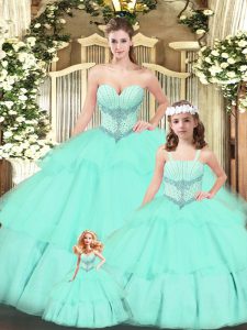 New Arrival Tulle Sleeveless Floor Length Quinceanera Dresses and Beading and Ruching