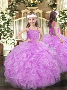 Fantastic Straps Sleeveless Lace Up Kids Formal Wear Lilac Organza