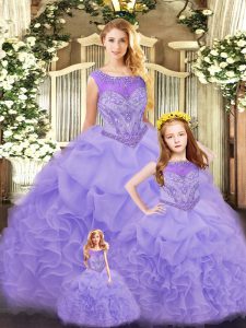 Sophisticated Floor Length Lavender 15th Birthday Dress Organza Sleeveless Ruffles