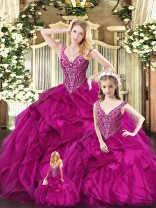 Fuchsia Sleeveless Ruffles Floor Length Sweet 16 Quinceanera Dress