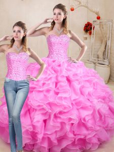 Custom Design Sleeveless Beading and Ruffles Lace Up Quinceanera Dress