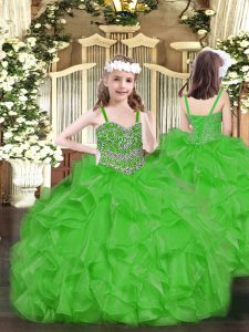 Straps Sleeveless Lace Up Pageant Dress Green Organza