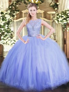 Dazzling Tulle Scoop Sleeveless Backless Lace Quinceanera Dress in Lavender