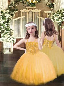 Beading Winning Pageant Gowns Orange Lace Up Sleeveless Floor Length