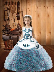 Fashion Multi-color Kids Formal Wear Sweet 16 and Quinceanera with Embroidery Straps Sleeveless Lace Up