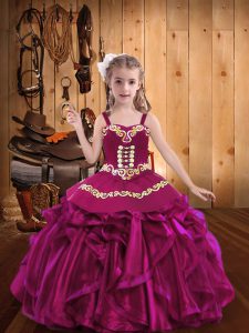 Organza Sleeveless Floor Length Little Girls Pageant Dress Wholesale and Embroidery and Ruffles