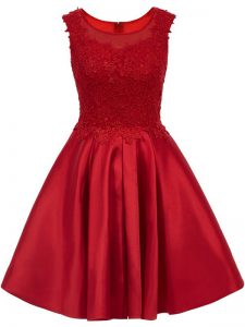 Unique Lace Quinceanera Court of Honor Dress Wine Red Zipper Sleeveless Mini Length