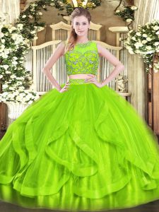 Lovely Beading and Ruffles Quinceanera Gowns Zipper Sleeveless Floor Length