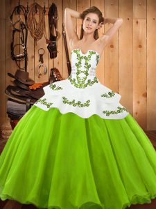 Best Floor Length 15 Quinceanera Dress Satin and Organza Sleeveless Embroidery
