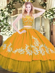 Floor Length Two Pieces Sleeveless Gold Sweet 16 Quinceanera Dress Zipper