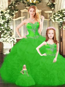 New Style Green Sweet 16 Quinceanera Dress Military Ball and Sweet 16 and Quinceanera with Beading and Ruffles Sweetheart Sleeveless Lace Up