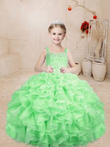 Stunning Floor Length Apple Green Child Pageant Dress Straps Sleeveless Lace Up