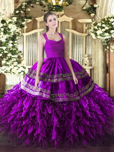 Sleeveless Beading and Lace and Ruffles Zipper Quince Ball Gowns