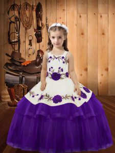 Straps Sleeveless Organza Kids Formal Wear Embroidery and Ruffled Layers Lace Up