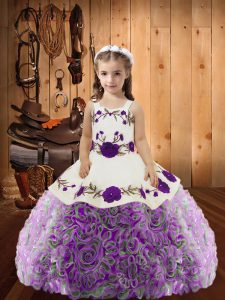 Floor Length Multi-color Little Girl Pageant Gowns Straps Sleeveless Lace Up