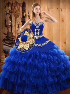 Dazzling Ball Gowns 15 Quinceanera Dress Blue Sweetheart Tulle Sleeveless Floor Length Lace Up