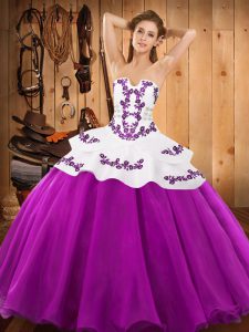 Noble Floor Length Fuchsia 15 Quinceanera Dress Strapless Sleeveless Lace Up