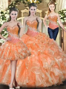 Enchanting Orange Red Sweetheart Lace Up Beading and Ruffles 15 Quinceanera Dress Sleeveless