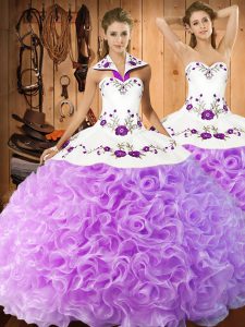 Fabric With Rolling Flowers Sleeveless Floor Length 15 Quinceanera Dress and Embroidery