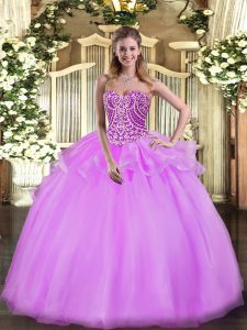 Floor Length Lilac Vestidos de Quinceanera Tulle Sleeveless Beading and Ruffles