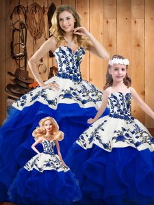 Royal Blue Quinceanera Gown Military Ball and Sweet 16 and Quinceanera with Embroidery and Ruffles Sweetheart Sleeveless Lace Up
